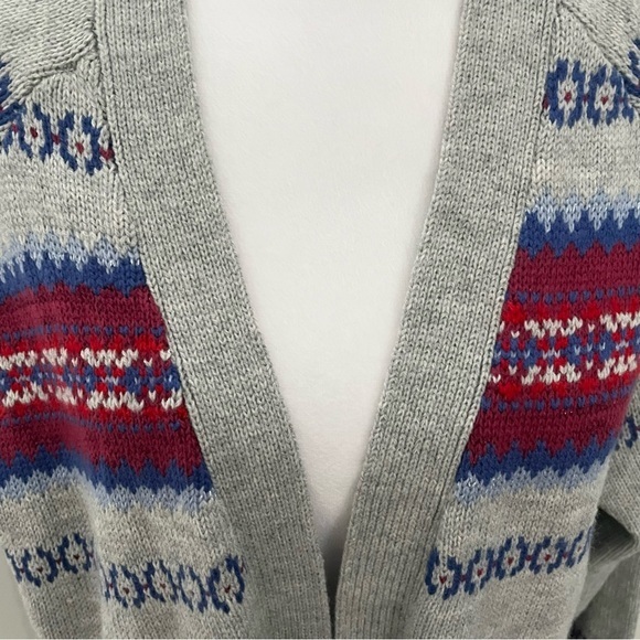 Lane Bryant Open Front Fair Isle Cardigan 14/16 Gray Red Metallic Thick Knit NWT - Picture 5 of 16